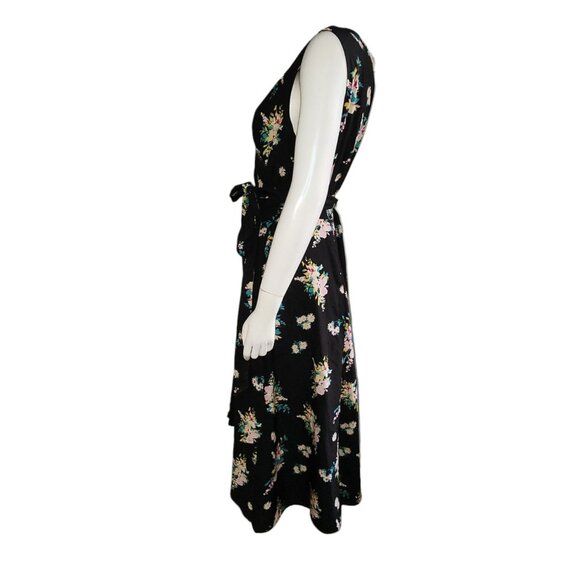 Eshakti Dress Womens Plus Size 1X/18W Black Yellow Floral Wrap Sleeveless Cute - Picture 2 of 7